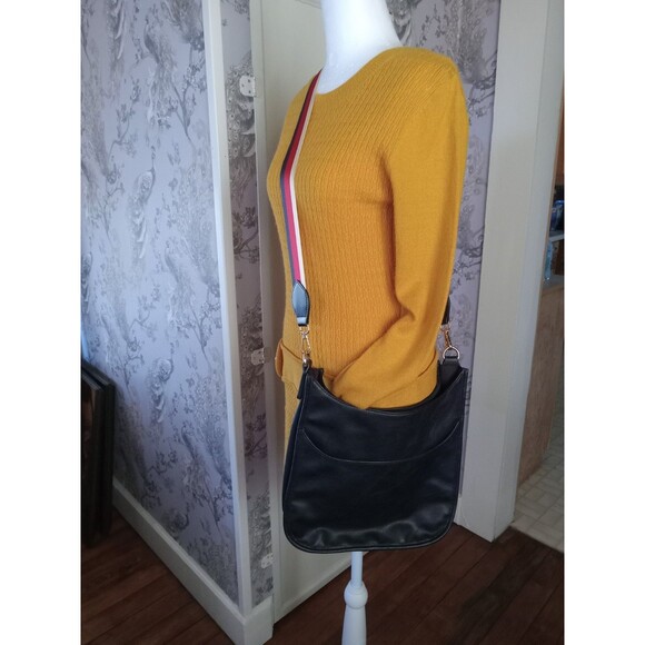 Ah Dorned Black Leather Crossbody Bag with Stripe Strap - Picture 2 of 16